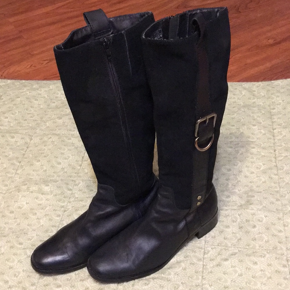 LANDS END BLACK LEATHER/SUEDE  BOOTS SIZE 71/2